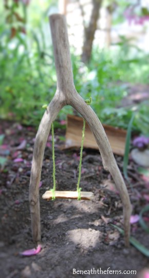 Fairy gardens swing miniature made from driftwood
