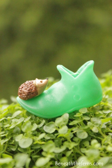 Fairy gardens supplies accessories miniature hedgehog elf shoes beneaththeferns