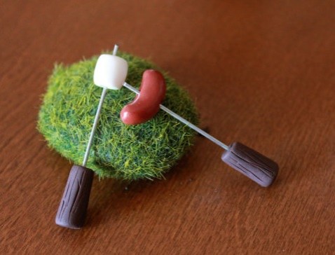 Campfire miniature polymer clay marshmallow and hotdog by Gnome Woods