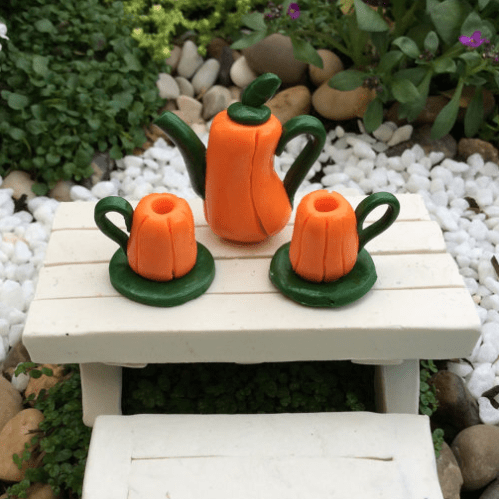 Pumpkin miniature tea set by Steph the fairy maker found on Etsy