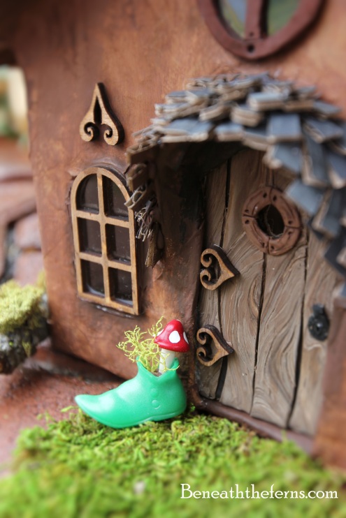 Fairy garden accessory elf boot with mushroom