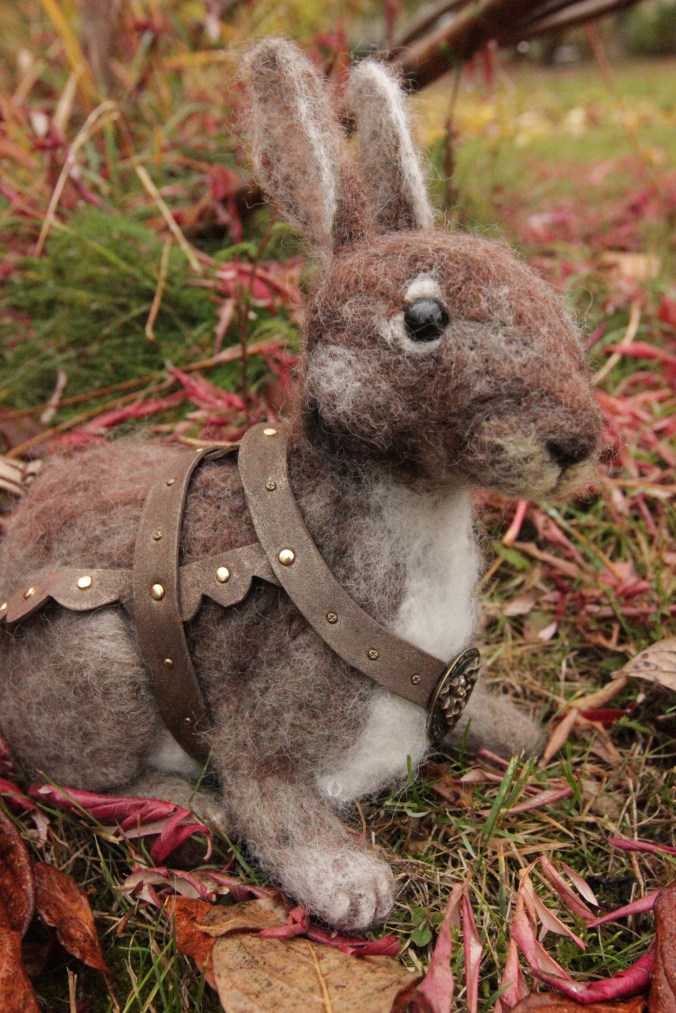 Felted Rabbit Riding Pumpkin coach and needle felted rabbit | Beneath the ferns